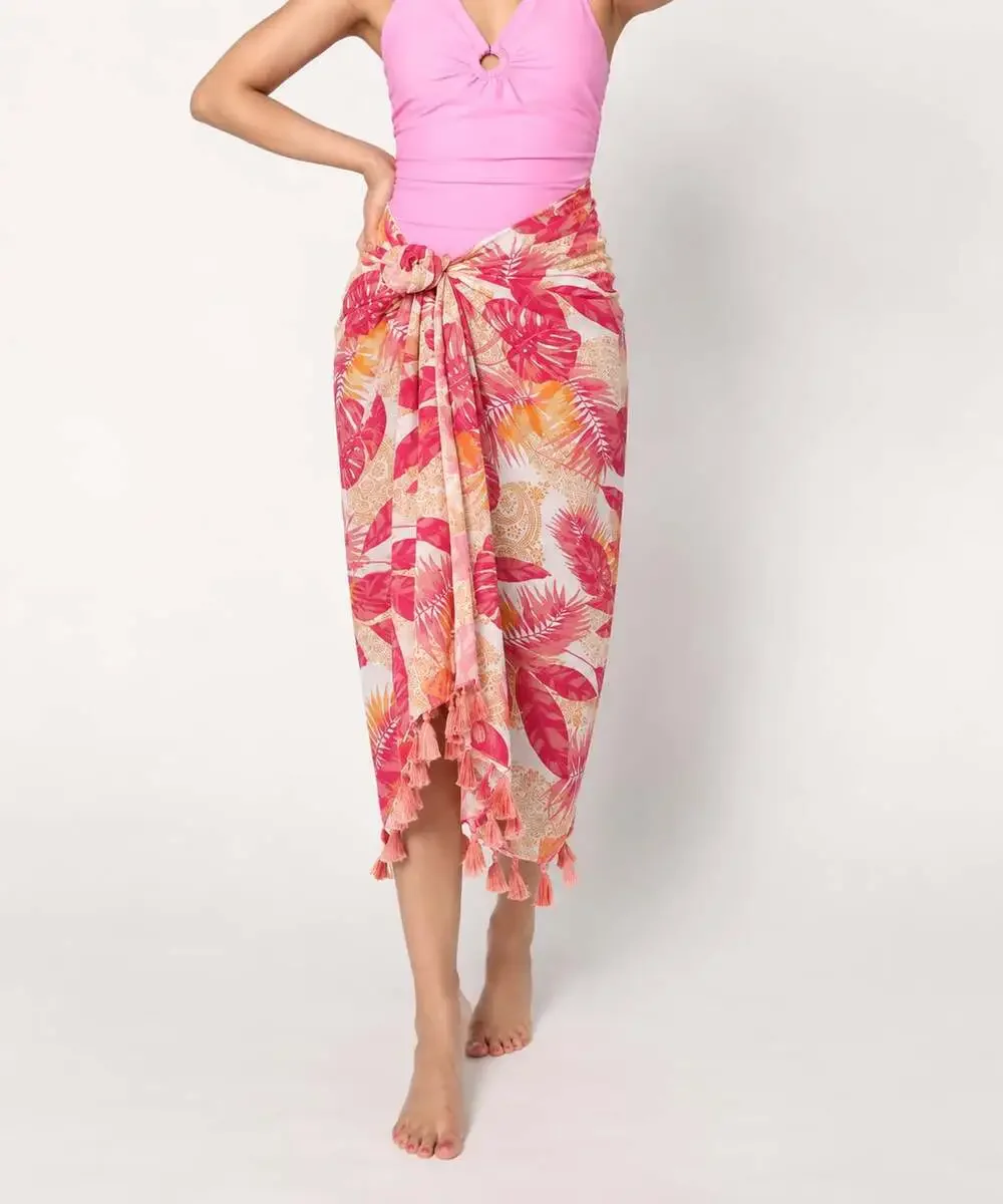 Susan Graver Soleil Printed Sarong with Tassel Hem